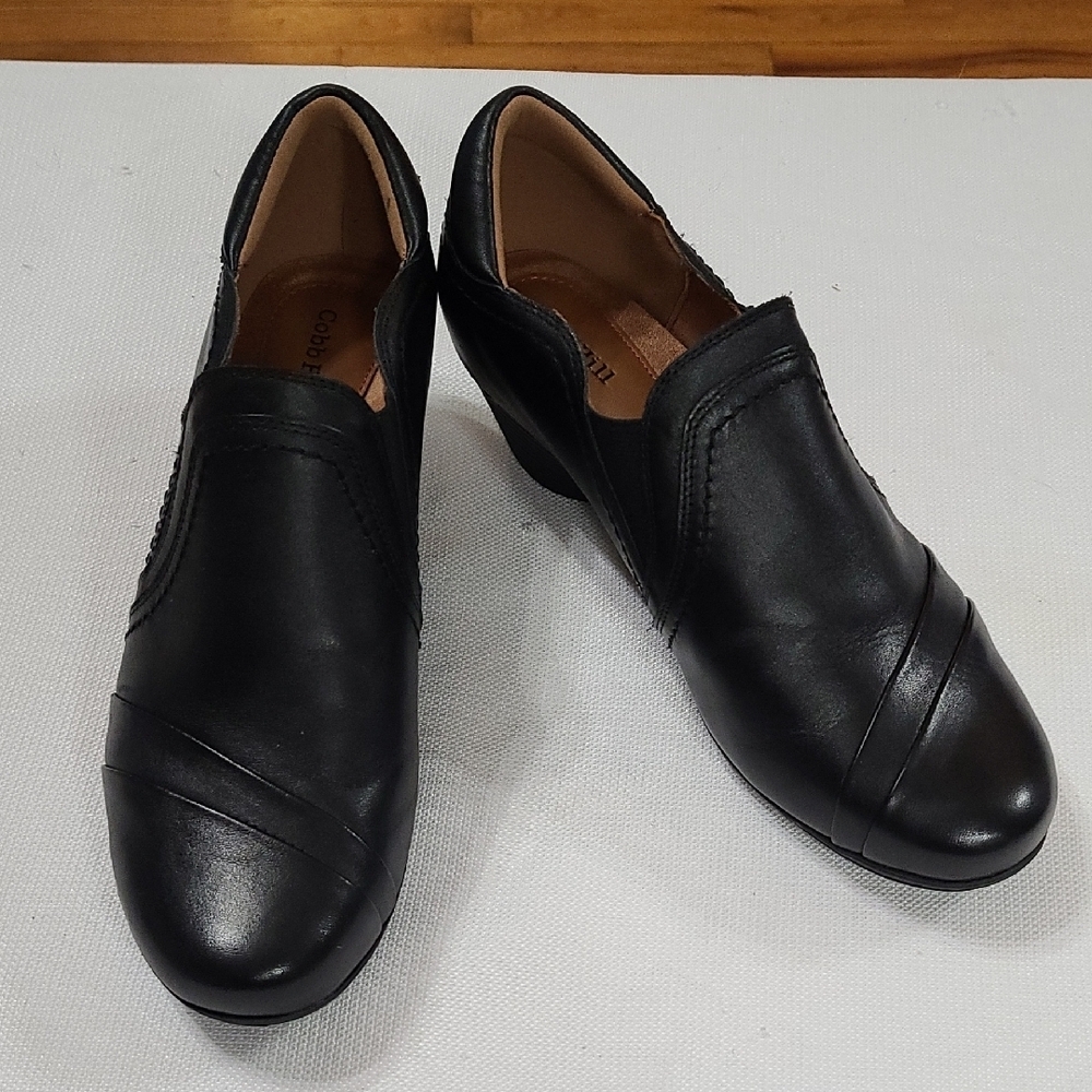 Cobble Hill Womens‎ Black Leather Slip-On Shoes Heeled Sz 10W EUC